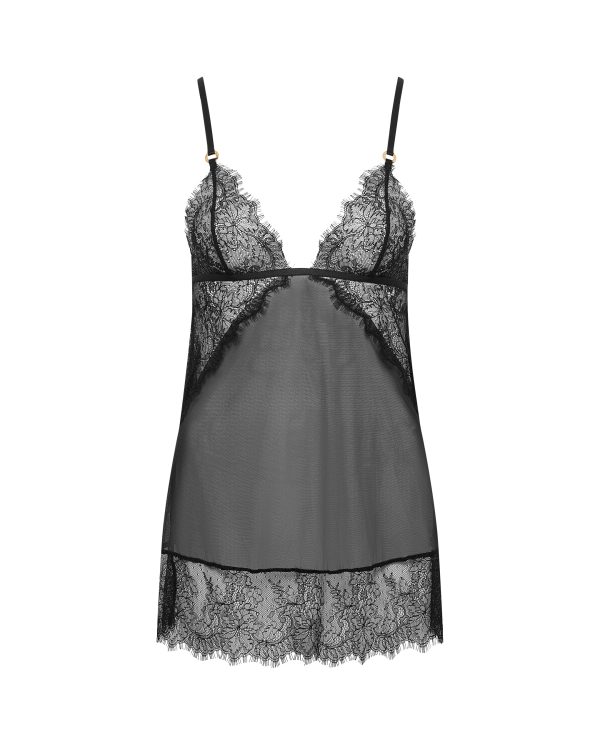 Bluebella Peony Short Chemise and Thong Set Black