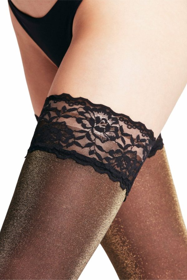 Falke Party Affair Sparkly Hold Ups Colour BlackGold Size 3 L