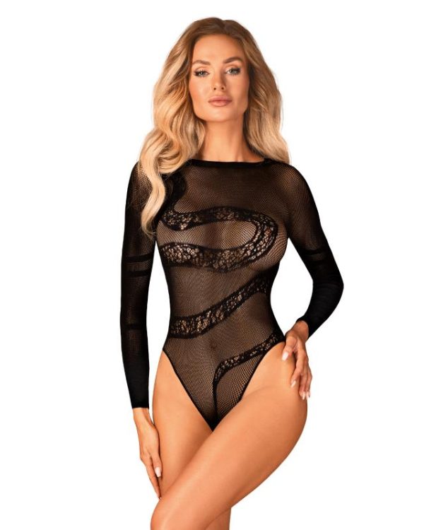 Bodysuit with snake design black