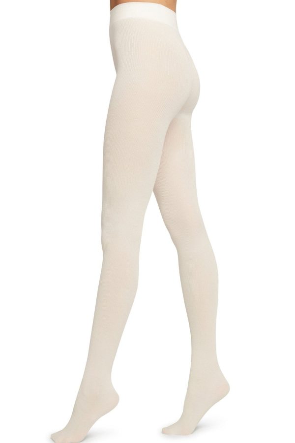 Wolford Mary Cotton Rib Tights Colour Ecru Size M