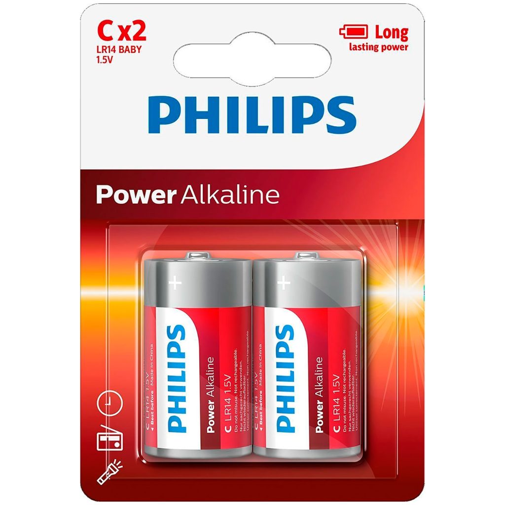 Philips LR14 C Alkaline Batteries 2 pcs Silver