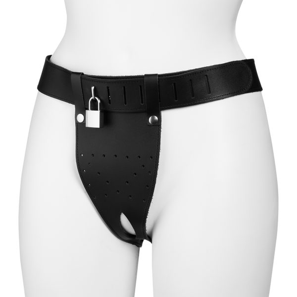 Rimba Leather Chastity Belt for Women Open Front ML Black