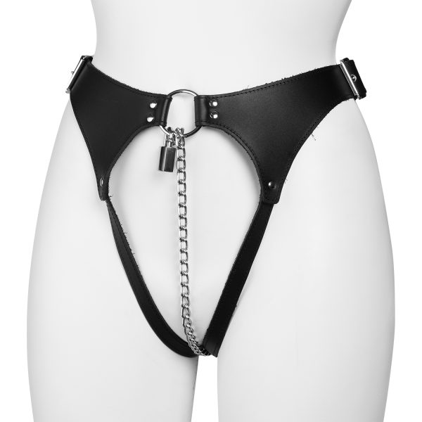 Rimba Leather Chastity Belt for Women with Chain Black