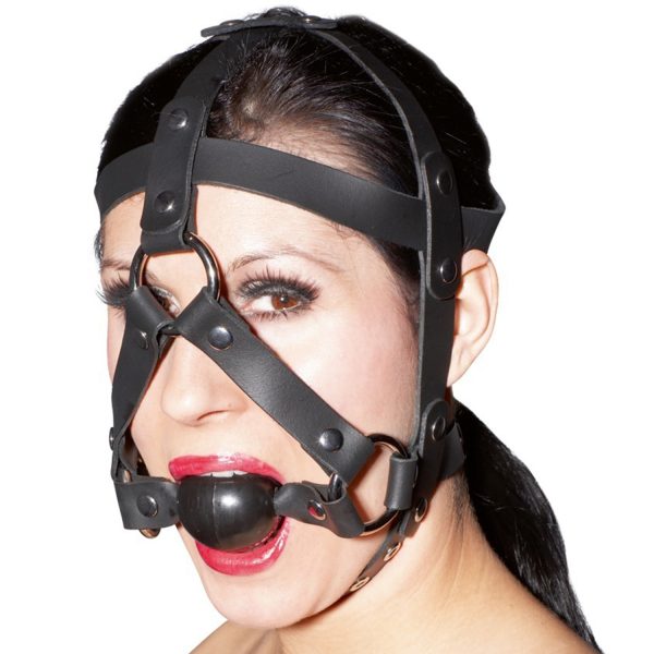 Zado Leather Head Harness with Gag Black