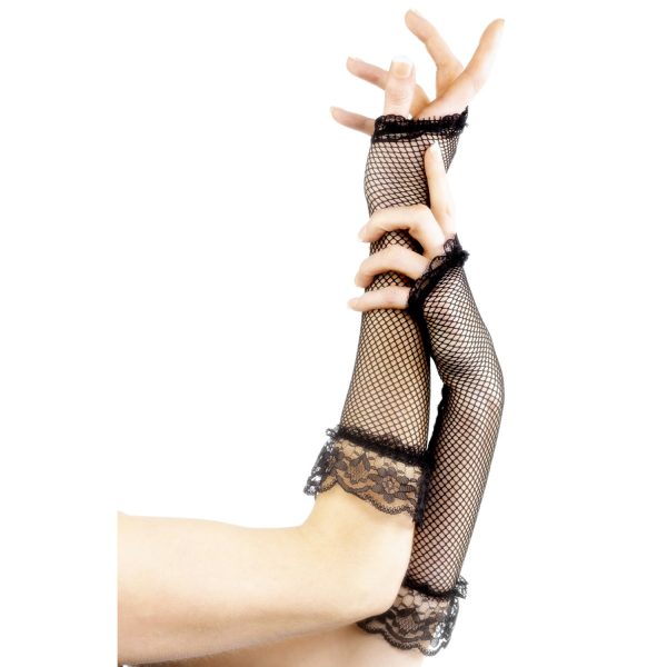 Fever Long Fingerless Fishnet Gloves Black One Size