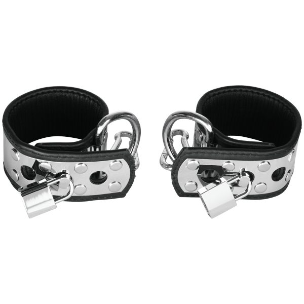 Rimba Wrist Cuffs in Leather and Metal with Padlock Silver