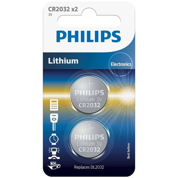 Philips CR2032 Lithium Batteries 2 pcs Silver