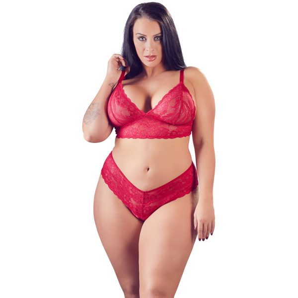 Cottelli Lace Bra Set Red Plus Size Red 3XL