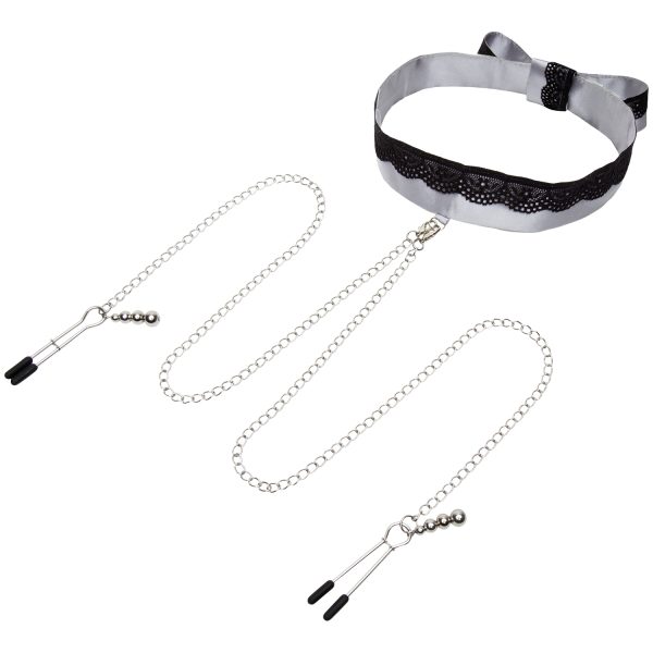 Fifty Shades Of Grey Play Nice Satin Collar and Nipple Clamps Silver