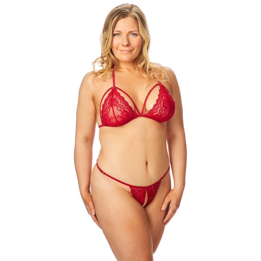 NORTIE Friia Red Bra and Crotchless G String Set Plus Size Red One Size