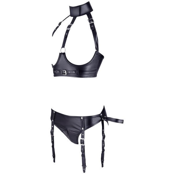 Cottelli Bondage Bra Set With Suspenders Black S