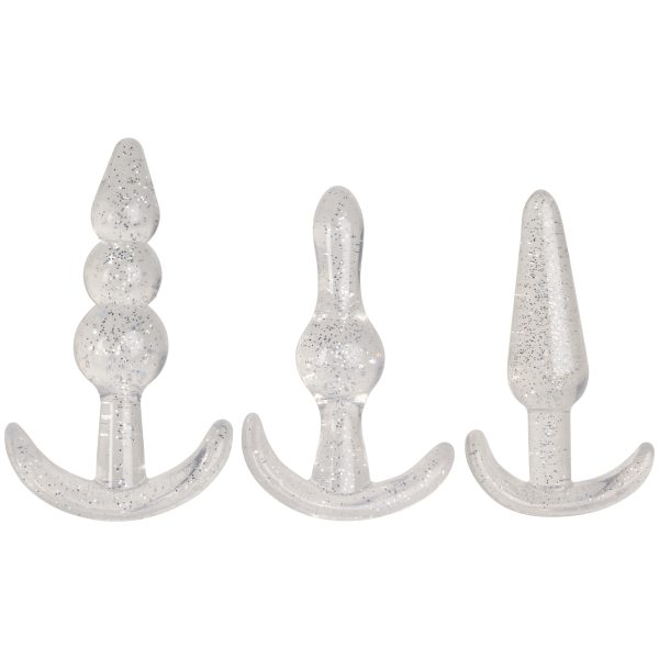 baseks Glitter Booty Beginners Butt Plug Set Clear