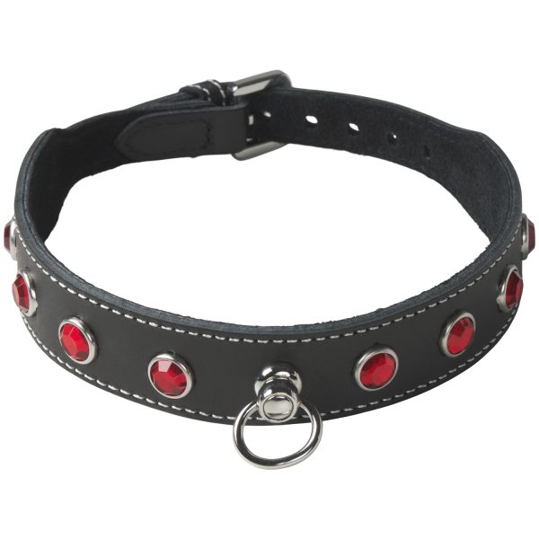 Master Series Vixen Leather Choker with Rhinestones Red